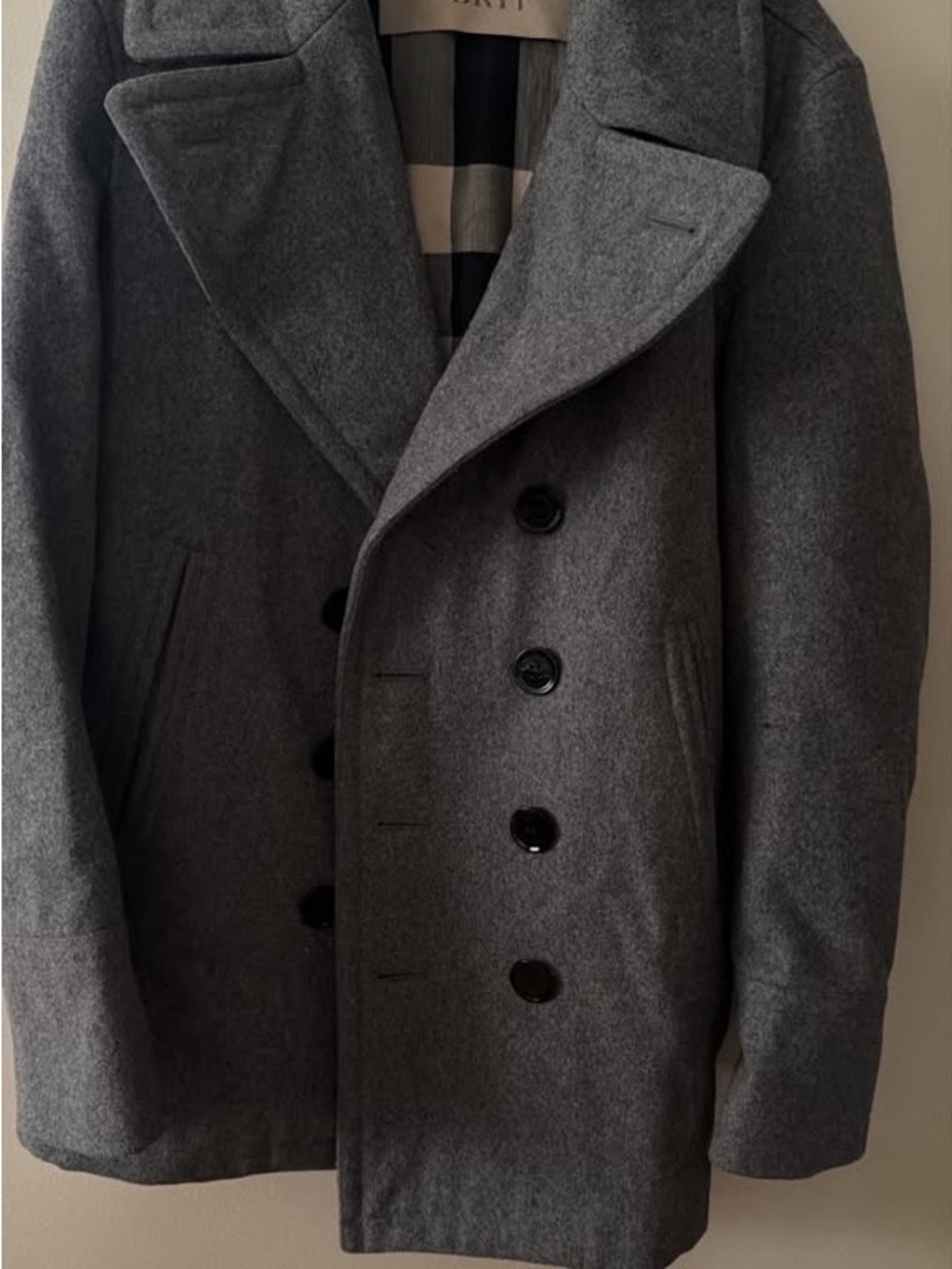 Burberry Gray Double-Breasted Wool Peacoat